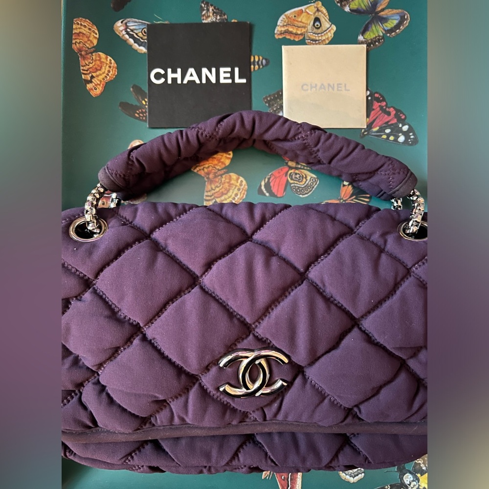 CHANEL Purple Quilted Bubble Shoulder Bag Silver CC Chain Strap Purse HOST PICK - Picture 16 of 17